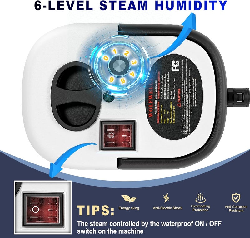 Wolfbella Steam Cleaner,15s Heat-Up,1.4L Tank,Steamer for Cleaning with 10 pcs Accessories,Multi-2500W High Temperature and Pressure handheld steamer,Steam Clea (6-【02】White) - Image 4